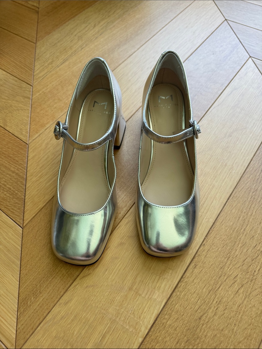 Marc Fisher Silver Mary Jane Block Heels